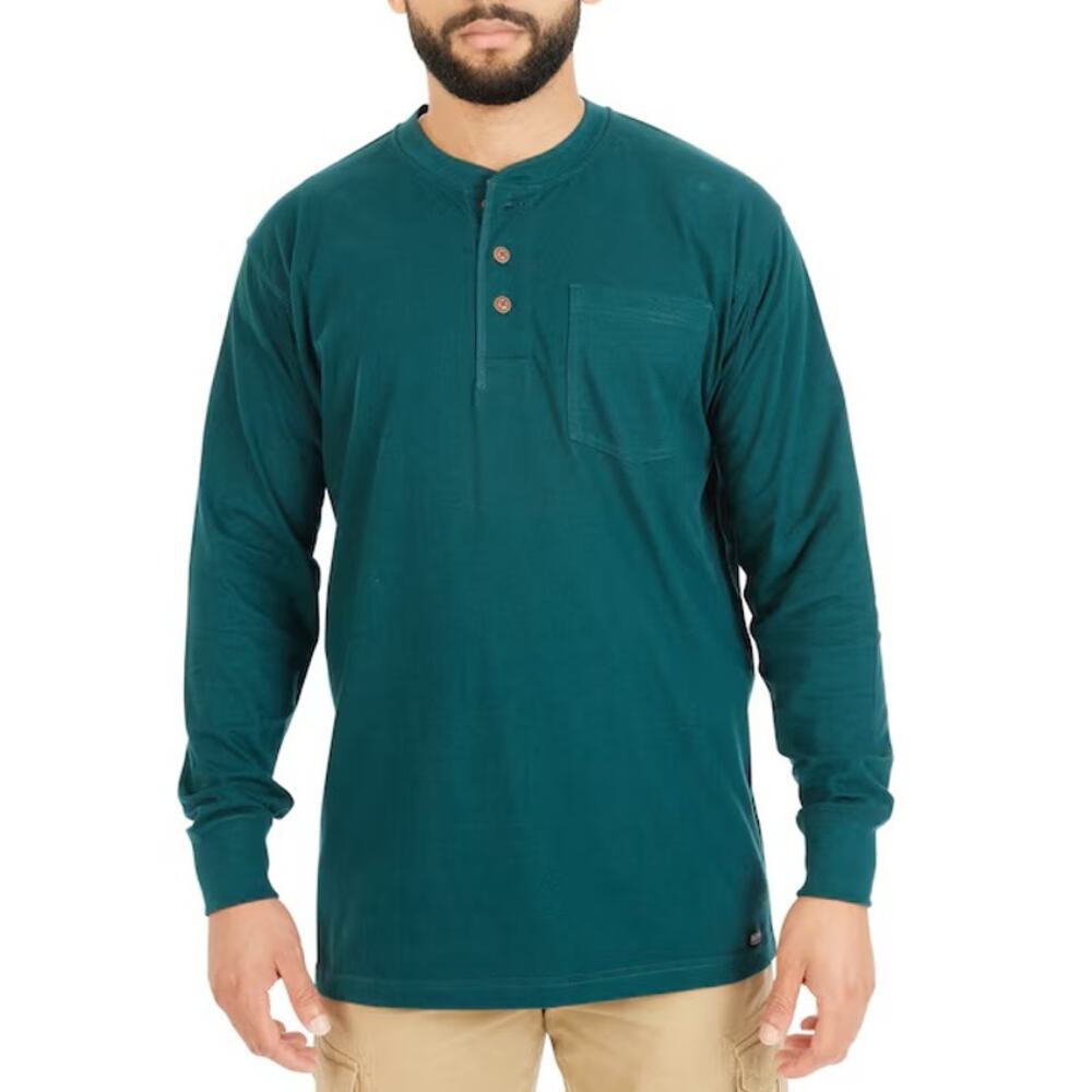 Smith's Workwear Henley Top Knit Long Sleeve Spruce Pine Green Mens Size 2XL